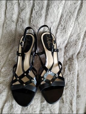 Cole Haan Black Patent Strappy Wedge Sandals Women’s 7B Slingback